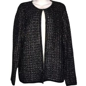 Black Cardigan Sweater with Textured Knit and Long Sleeves